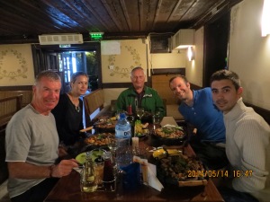 Dinner in Plovdiv. Left to right - me Laura, Peter Ollie, Greg